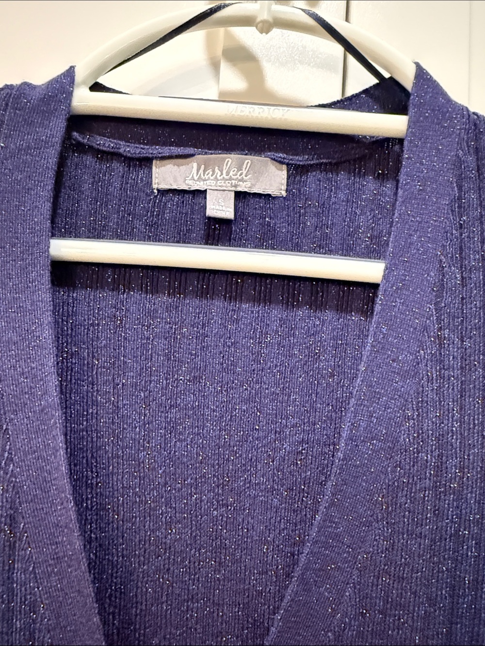Marled Navy Ribbed Open-Front Cardigan - Picture 2 of 4